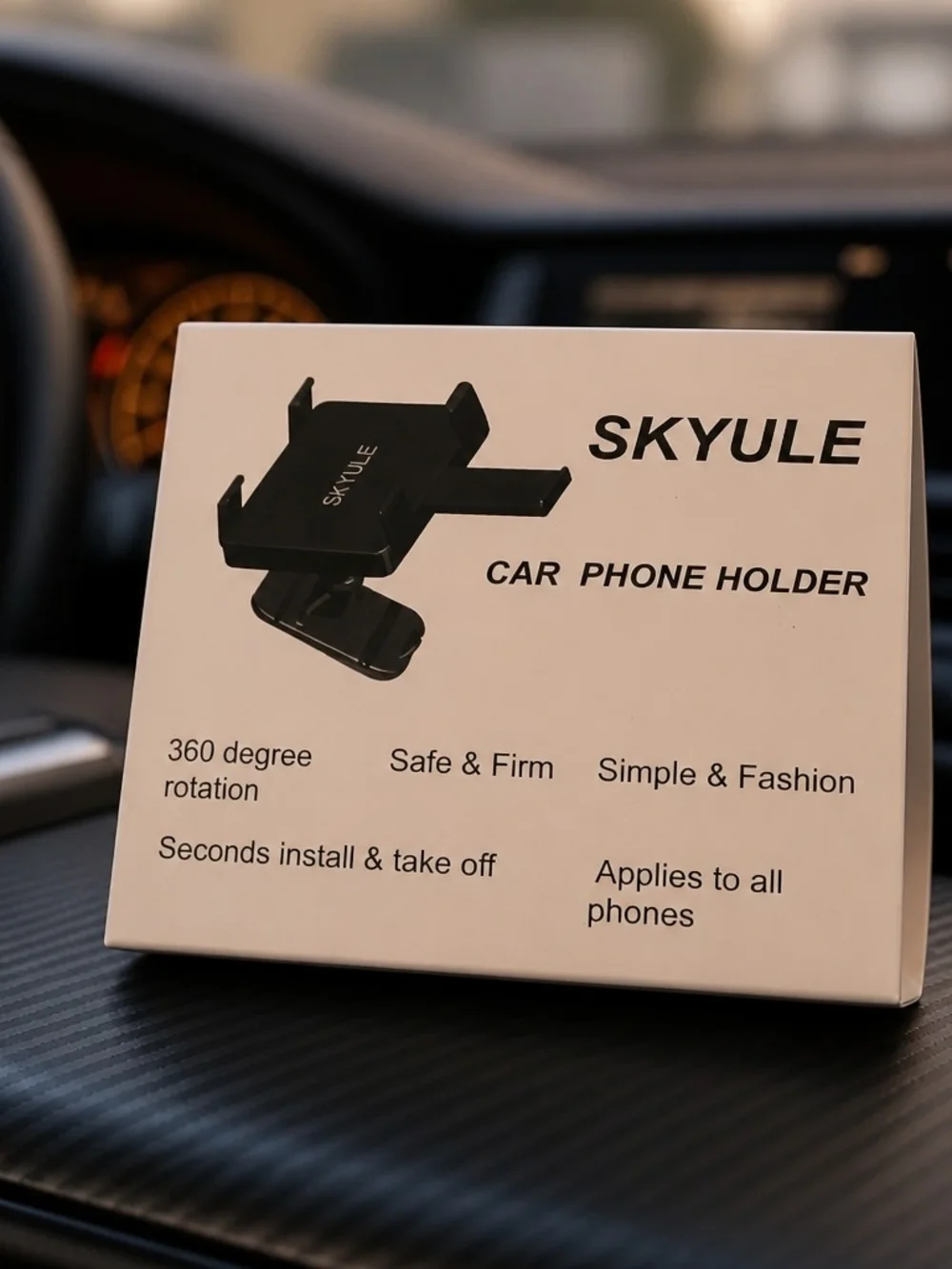 Skyule Black Car Phone Holder – Secure Dashboard Mount